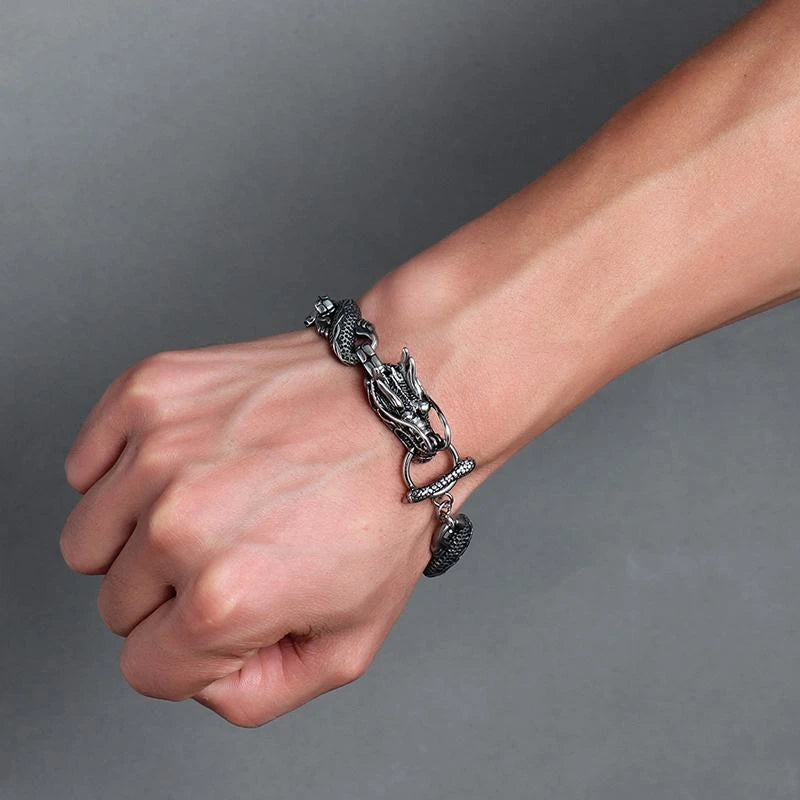 Ethnic Wind Dragon Bracelet – Vintage Silver-Plated Dragon Cuff Bangle for Men - Image 2