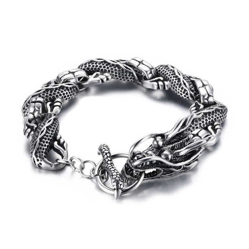 Ethnic Wind Dragon Bracelet – Vintage Silver-Plated Dragon Cuff Bangle for Men - Image 5