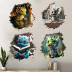 Dragon Parent and Child Reading Wall Hole Decal