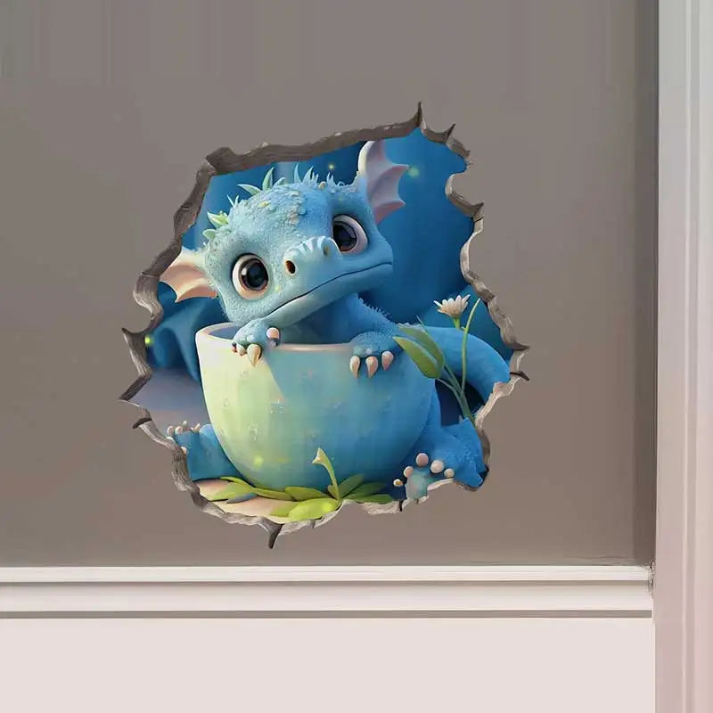 Dragon Parent and Child Reading Wall Hole Decal – Mouse Hole Wall Sticker for Bedroom, Entryway & Living Room Decoration - Image 11