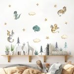 Cartoon Dragon & Clouds Watercolor Wall Stickers