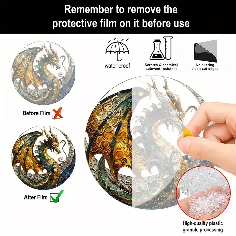 Flying Dragon Translucent Stained Glass Suncatcher – 2D Round Acrylic Window Hanging Decor - Image 3