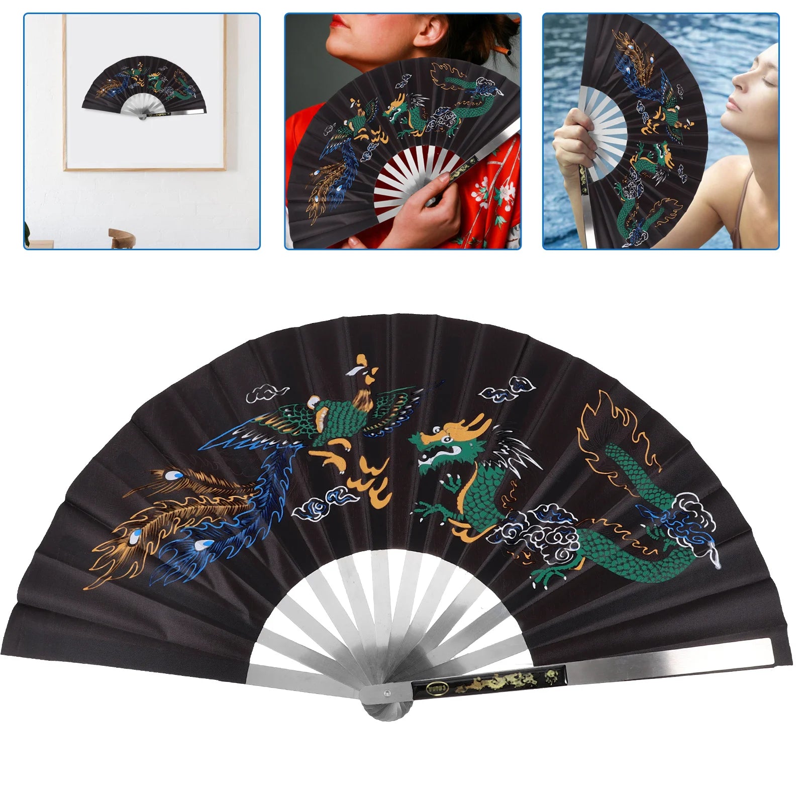 Dragon and Phoenix Peony Fan - Image 5