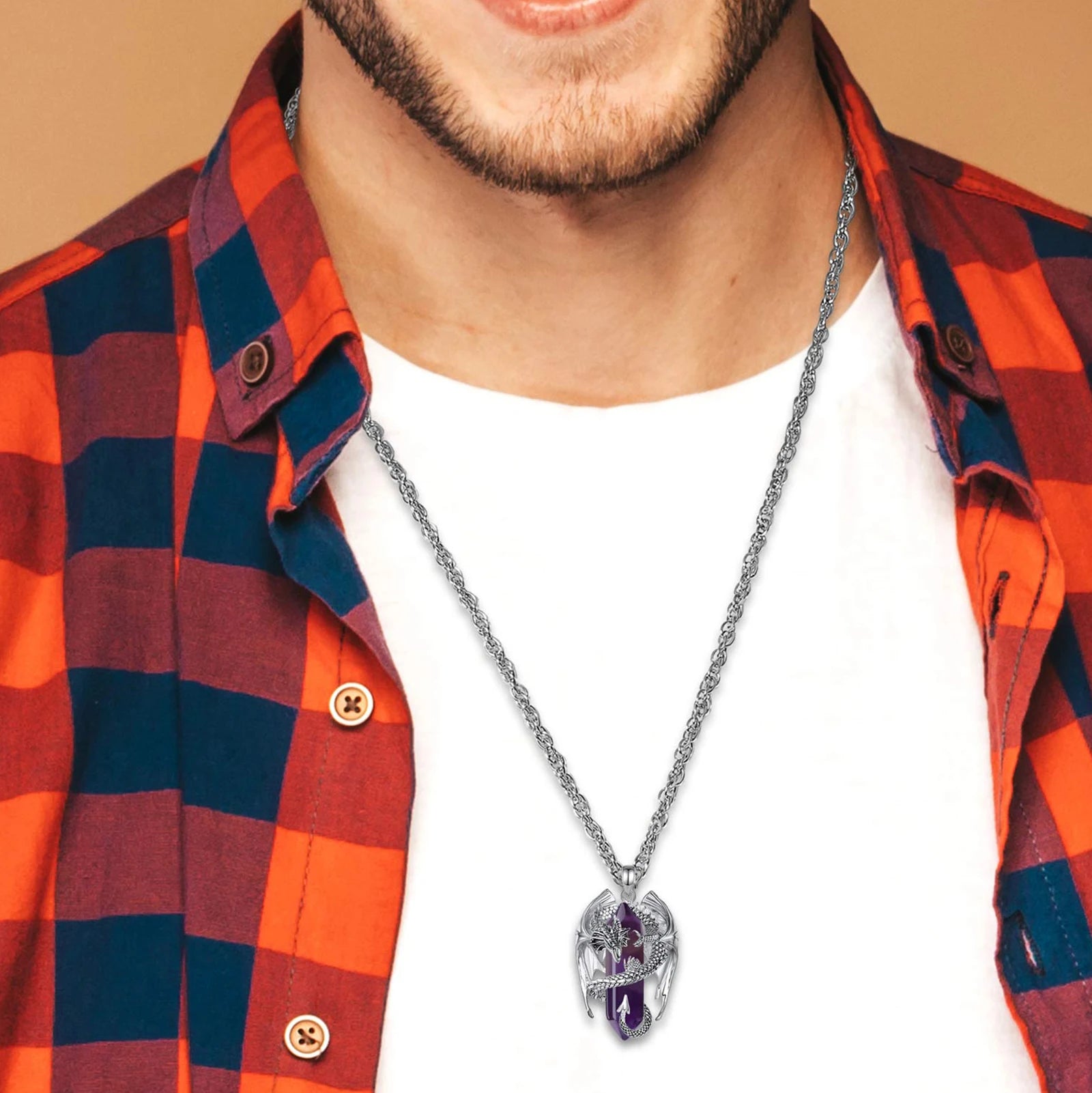 Eudora Dragon Twining Hexagonal Amethyst Necklace – Punk Healing Stone Pendant Jewelry Gift for Men - Image 6