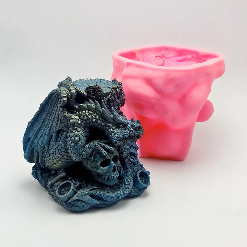 Flying Dragon Skull Candlestick Silicone Mold – DIY Resin, Gypsum & Halloween Decoration Tool - Image 3