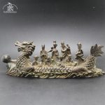 Antique Copper Dragon Boat Eight Immortals Statue – Desktop Ornament, Feng Shui Figurine & Home Decor Accessory
