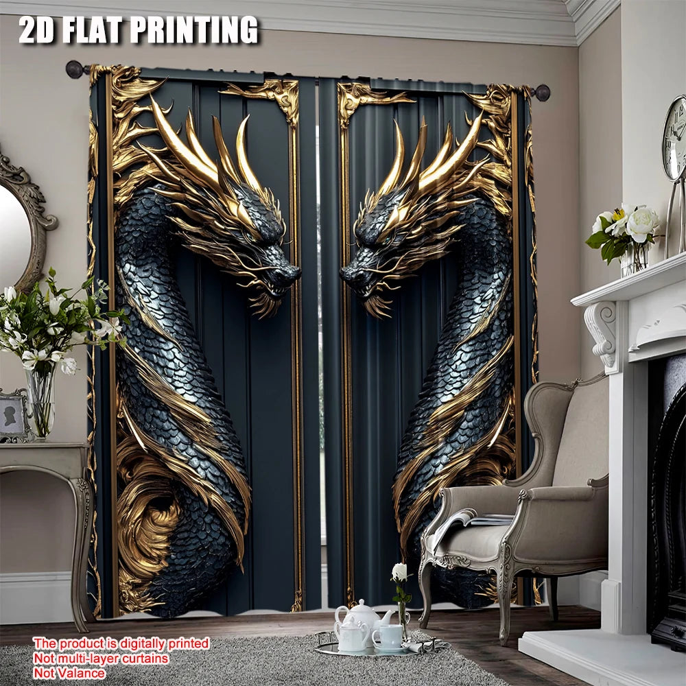 2Pcs Dragon Totem Patterned Curtains – Versatile Decor for Bedroom, Kitchen, Living Room & More