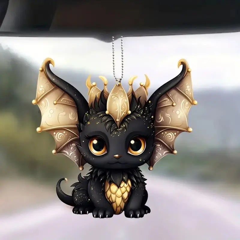 Black Dragon Halloween Pendant – Cartoon 2D Flat Acrylic Keychain for Car, Backpack & Phone