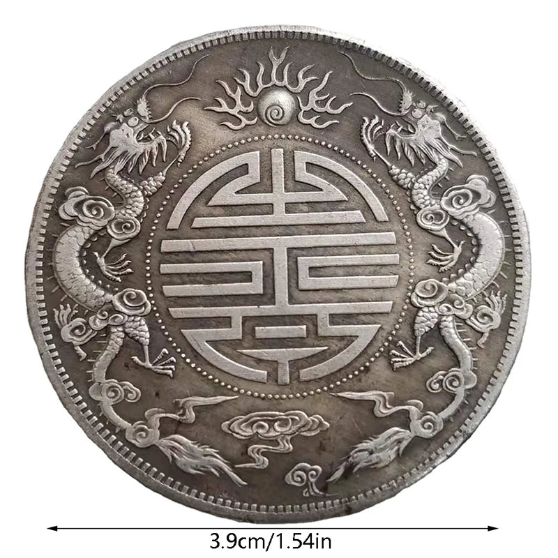 2PCS Antique Feng Shui Silver Double Dragon Lucky Coins - Image 6