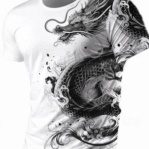 3D Dragon Print Menβs T-Shirt