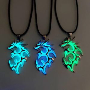 Glow-in-the-Dark Moonstone Dragon Pendant Necklace – Retro Punk Charm for Men & Boys