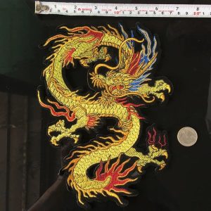 Chinese Style Gold Dragon Embroidery Patch – Flying Dragon Cloth Sticker for Cheongsam & DIY Decoration