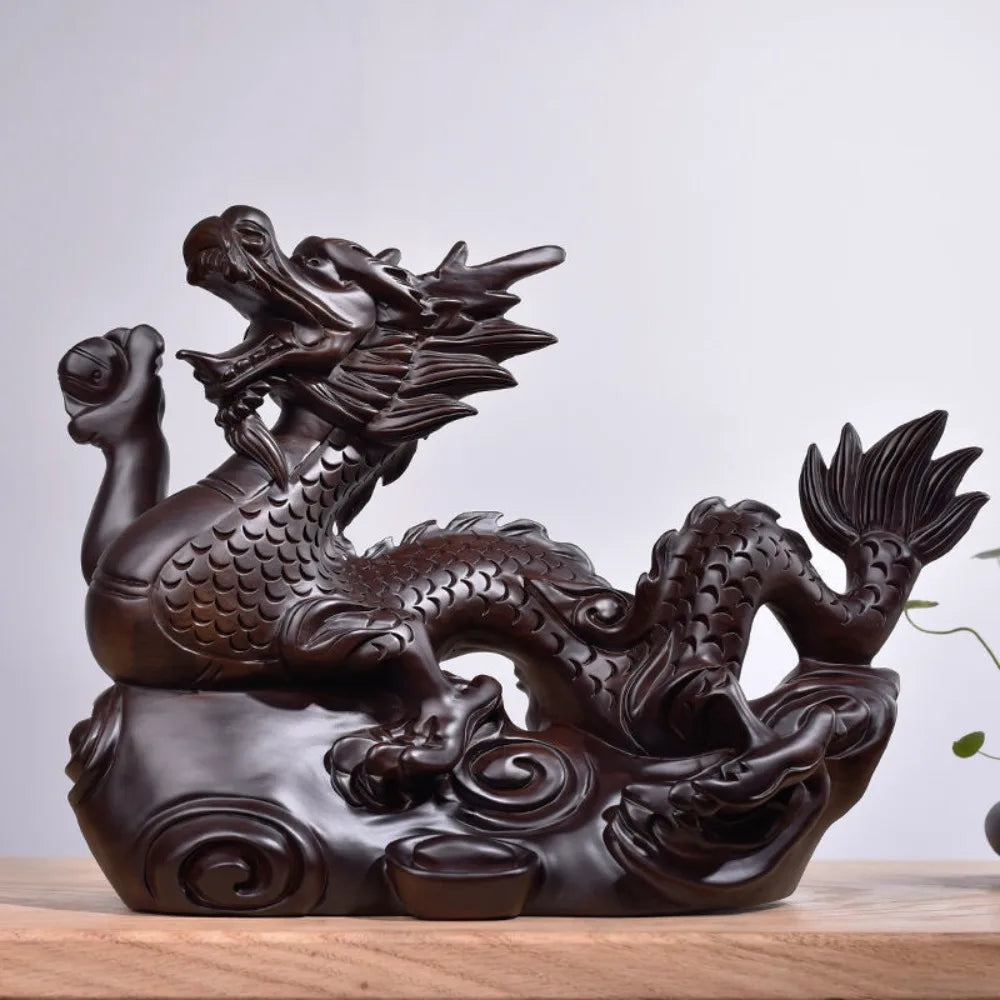 4 Inches Wooden Chinese Feng Shui Dragon Statue – Office & Home Tabletop Decor, Fortune 2024 New Year Ornament - Image 2