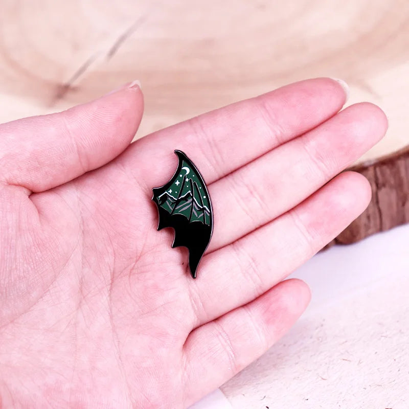 Dragon Wing Enamel Pin – Moon, Stars & Snow Mountain Badge Inspired by ACOTAR | Fantasy Jewelry Gift - Image 4