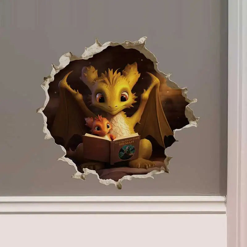 Dragon Parent and Child Reading Wall Hole Decal – Mouse Hole Wall Sticker for Bedroom, Entryway & Living Room Decoration - Image 6