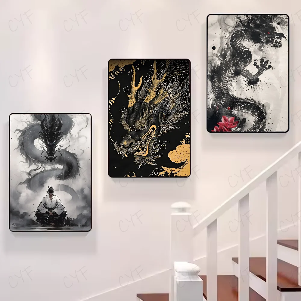 Asian Ink Style Dragon & Shadow Waves Art Poster – HD Waterproof Wall Sticker for Home & Bar Aesthetic Decoration - Image 4