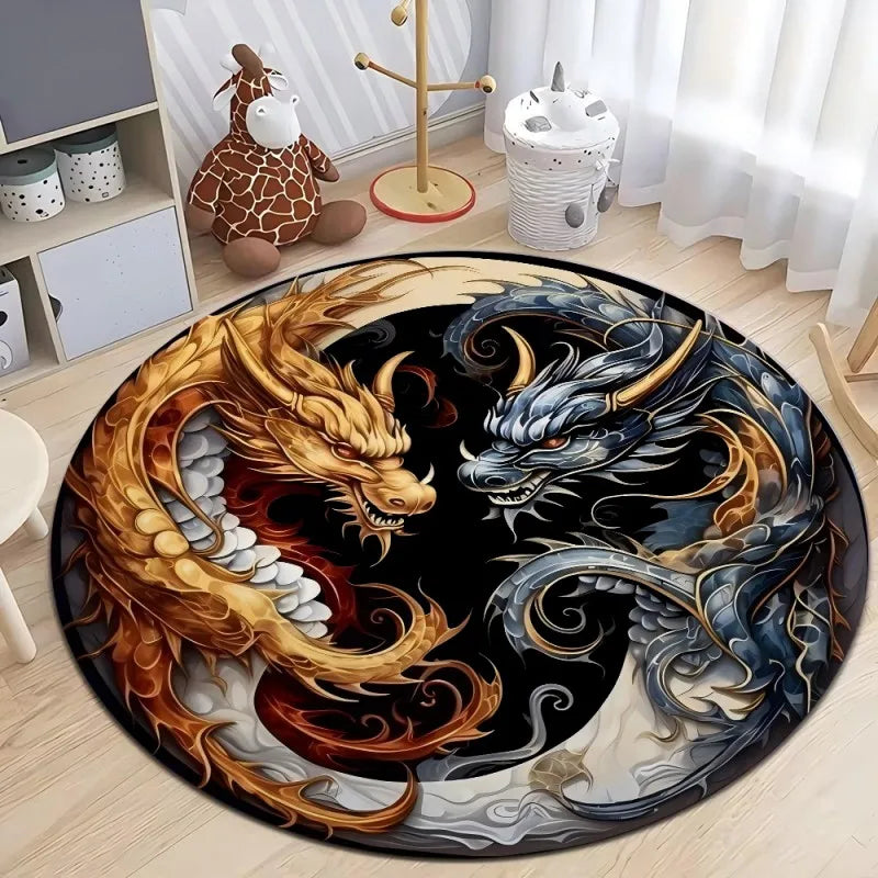 Fashion Dragon Round Carpet – Stylish Area Rug for Living Room, Bedroom & Chair Floor Mat - Image 9