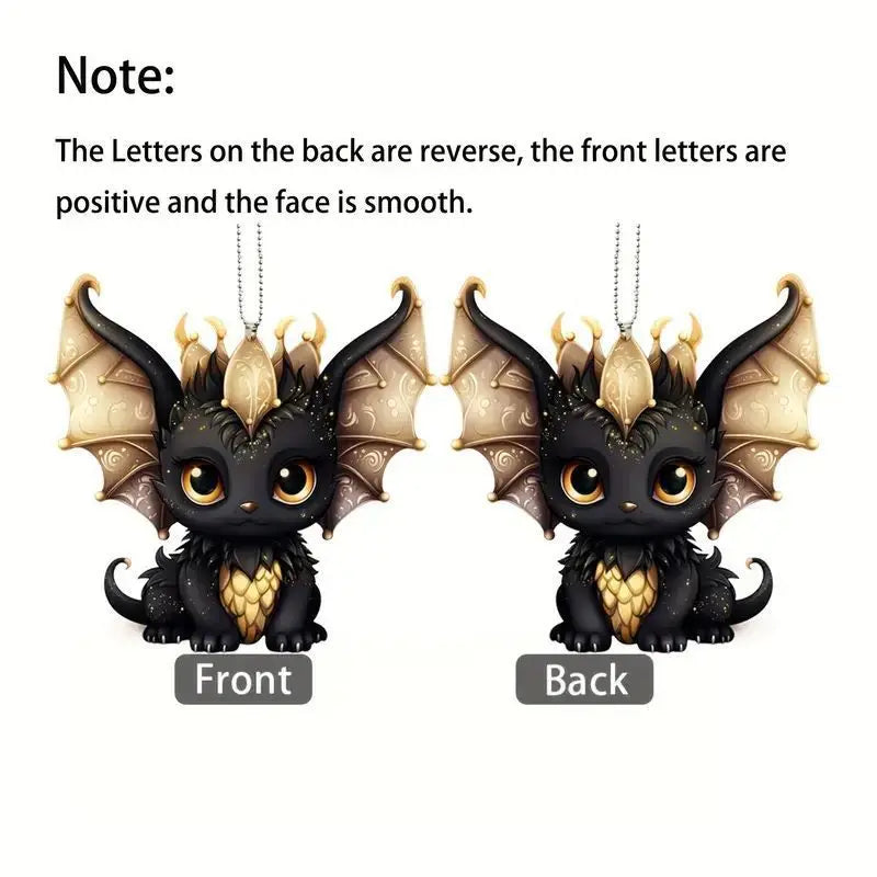 Black Dragon Halloween Pendant – Cartoon 2D Flat Acrylic Keychain for Car, Backpack & Phone - Image 5