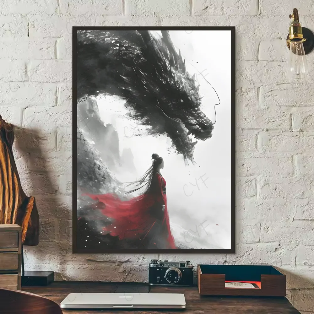 Asian Ink Style Dragon & Shadow Waves Art Poster – HD Waterproof Wall Sticker for Home & Bar Aesthetic Decoration - Image 16