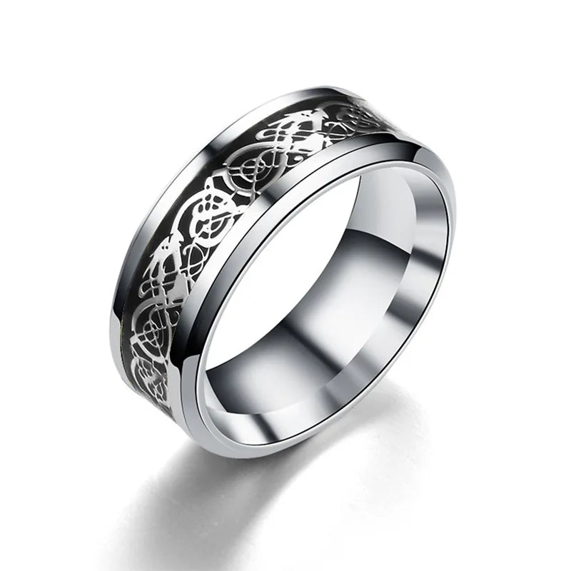 Classic 8mm Black Tungsten Celtic Dragon Ring – Men’s Stainless Steel Wedding Band with Red Carbon Fiber Inlay - Image 5