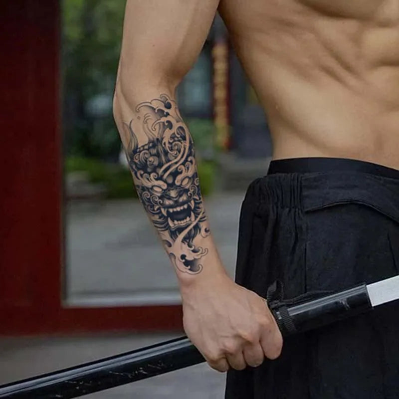 Demon Mask Waterproof Temporary Tattoo Sticker – Realistic Semi-Permanent Body Art (Lasts 1–2 Weeks) - Image 3