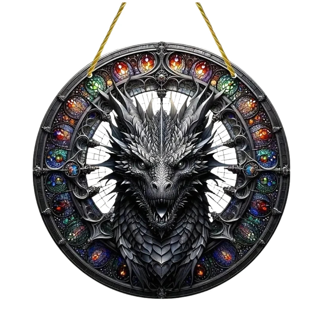 Flying Dragon Translucent Stained Glass Suncatcher – 2D Round Acrylic Window Hanging Decor - Image 9