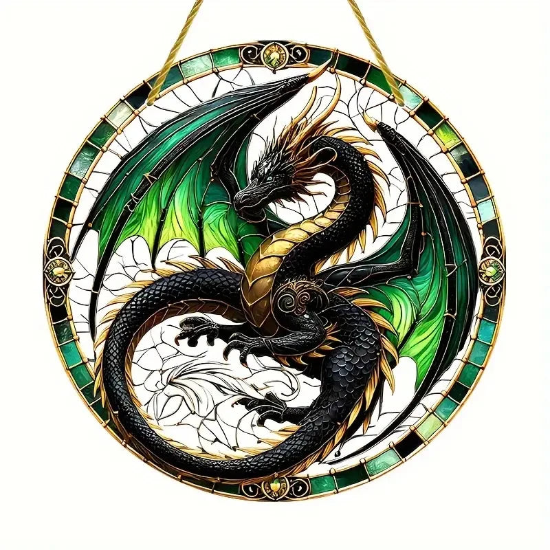 Flying Dragon Translucent Stained Glass Suncatcher – 2D Round Acrylic Window Hanging Decor - Image 11